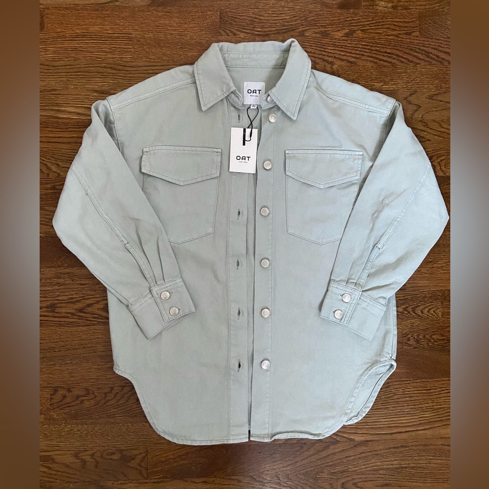 Oat New York Women’s Light Greenish-Gray Jean Shacket